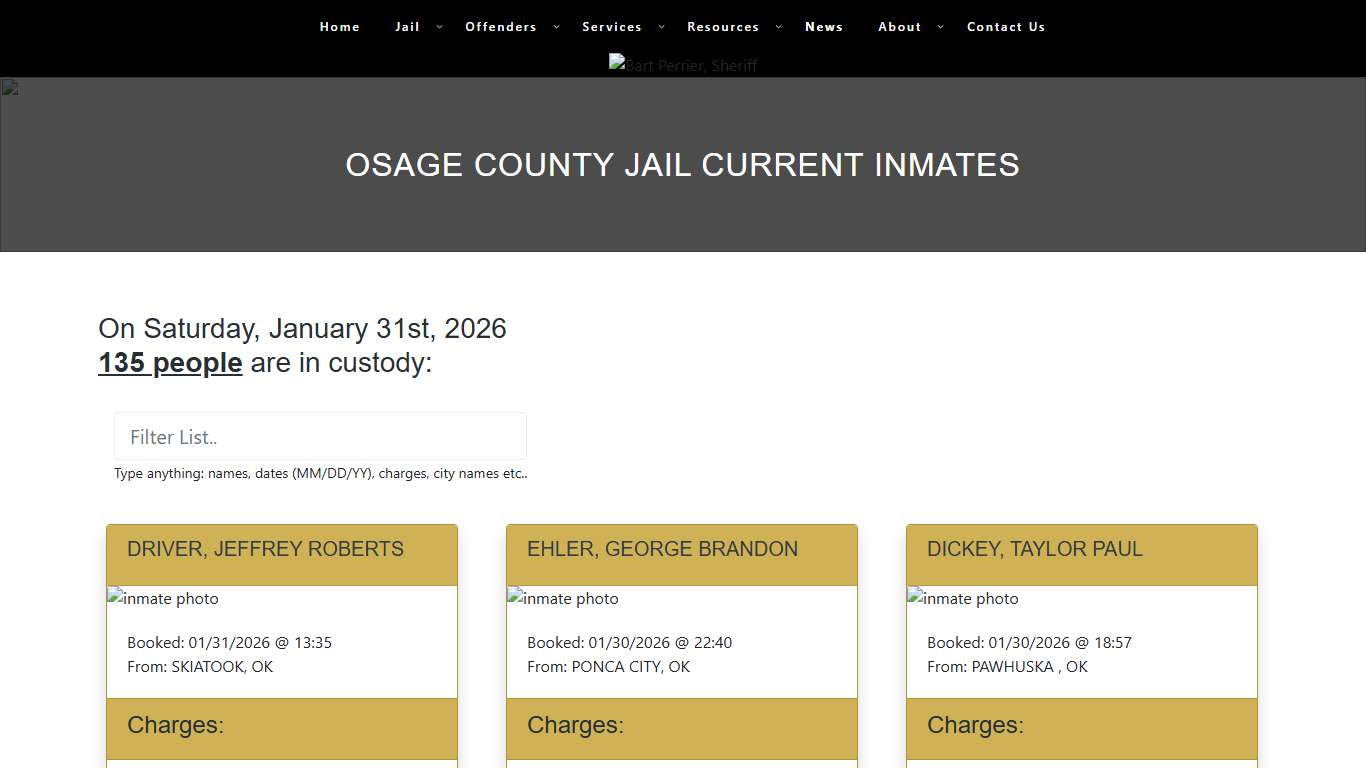 Osage County Jail Current Inmates – Osage County Sheriff's Office